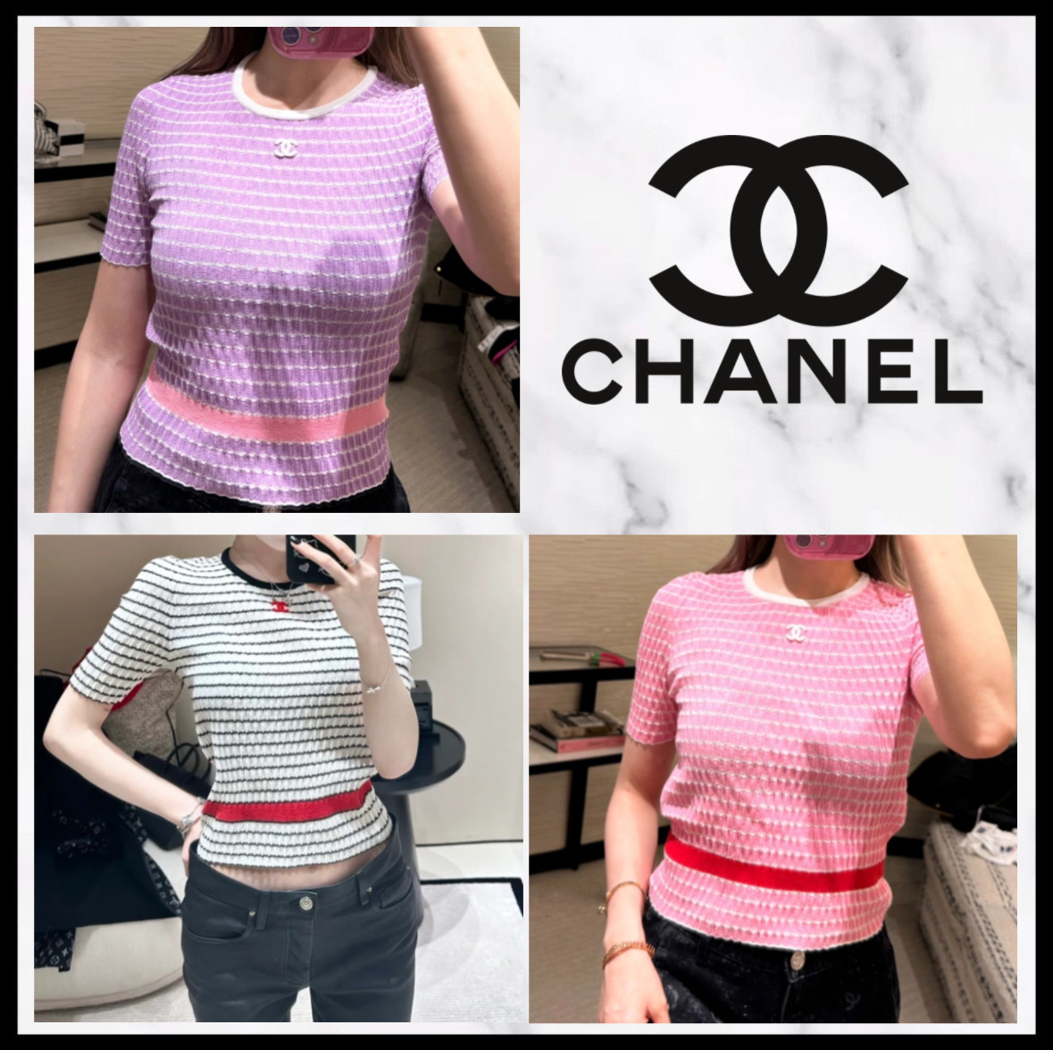 春夏のマリンスタイルに☆】シャネルボーダーニット半袖シャツ (CHANEL