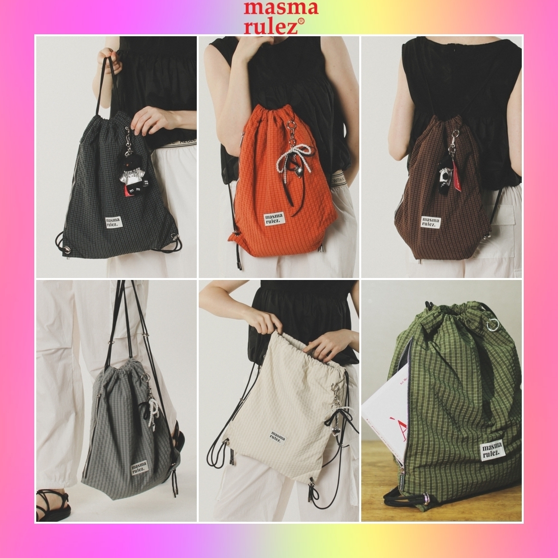 masmarulez】韓国人気☆ Gym Sack String Bag _ Plaid Check