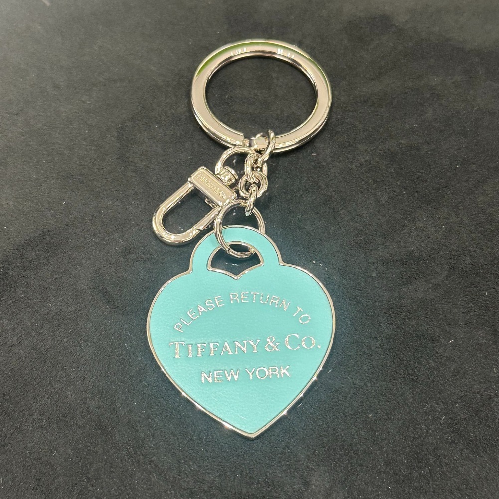 Tiffany & Co.] レザー インレイド ハート タグ キーリング (Tiffany