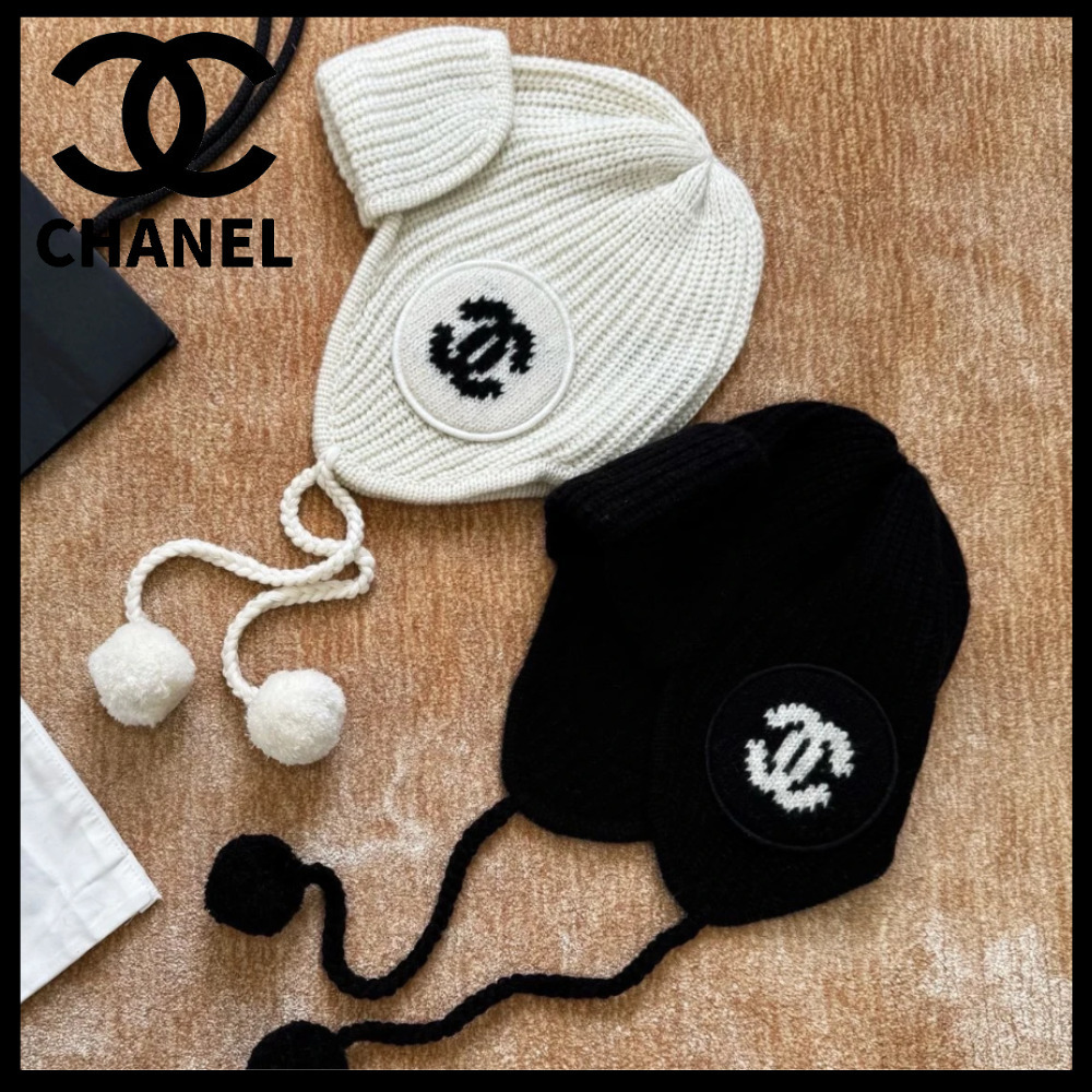 秋冬定番！アイテム【CHANEL】ポンポン付きニット帽子 ブラック