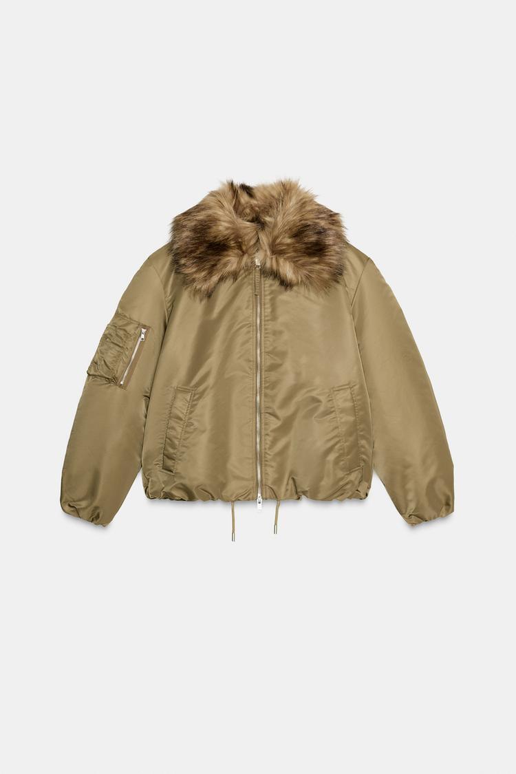 ZARA】フェイクファー襟 ボンバージャケット ZW COLLECTION (ZARA