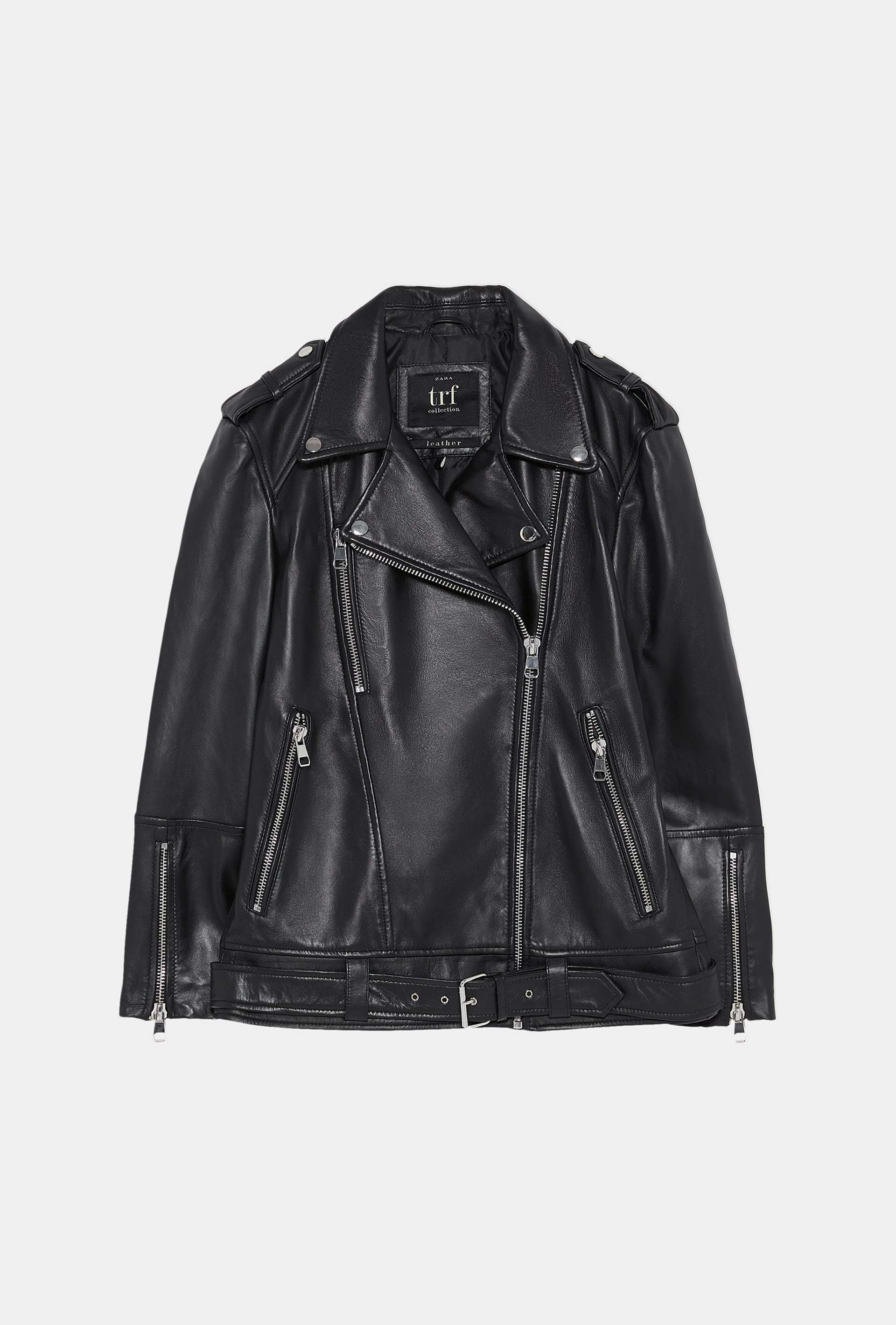 ZARAザラ本革オーバーサイズレザーバイカーライダースジャケット (ZARA