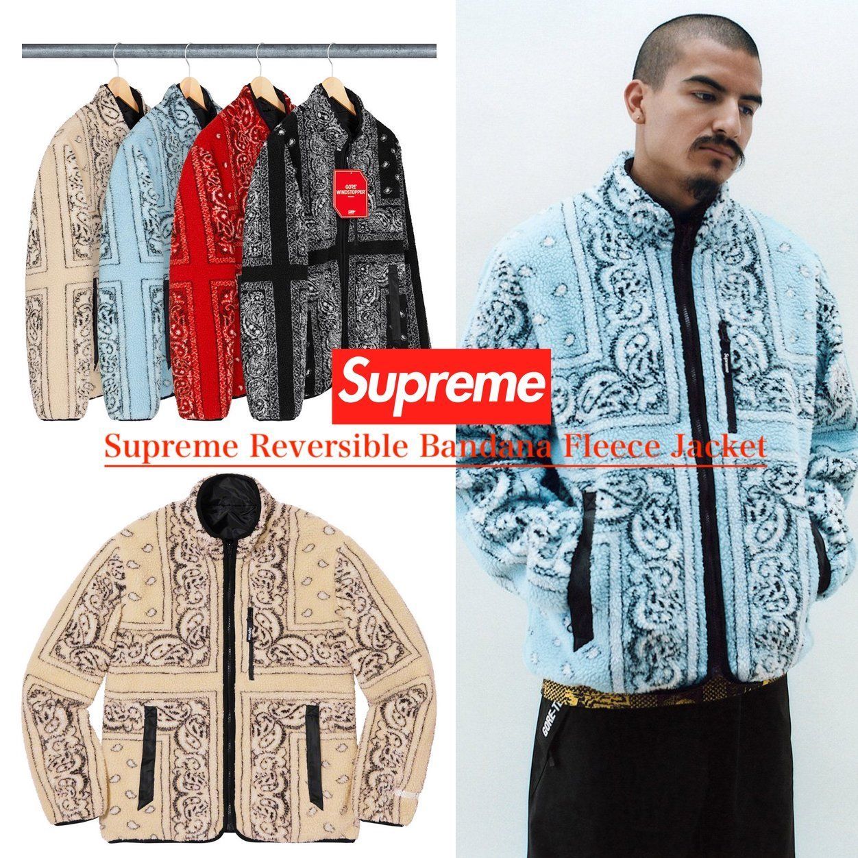 FW19 Supreme Reversible Bandana Fleece Jacket - バンダナ (Supreme
