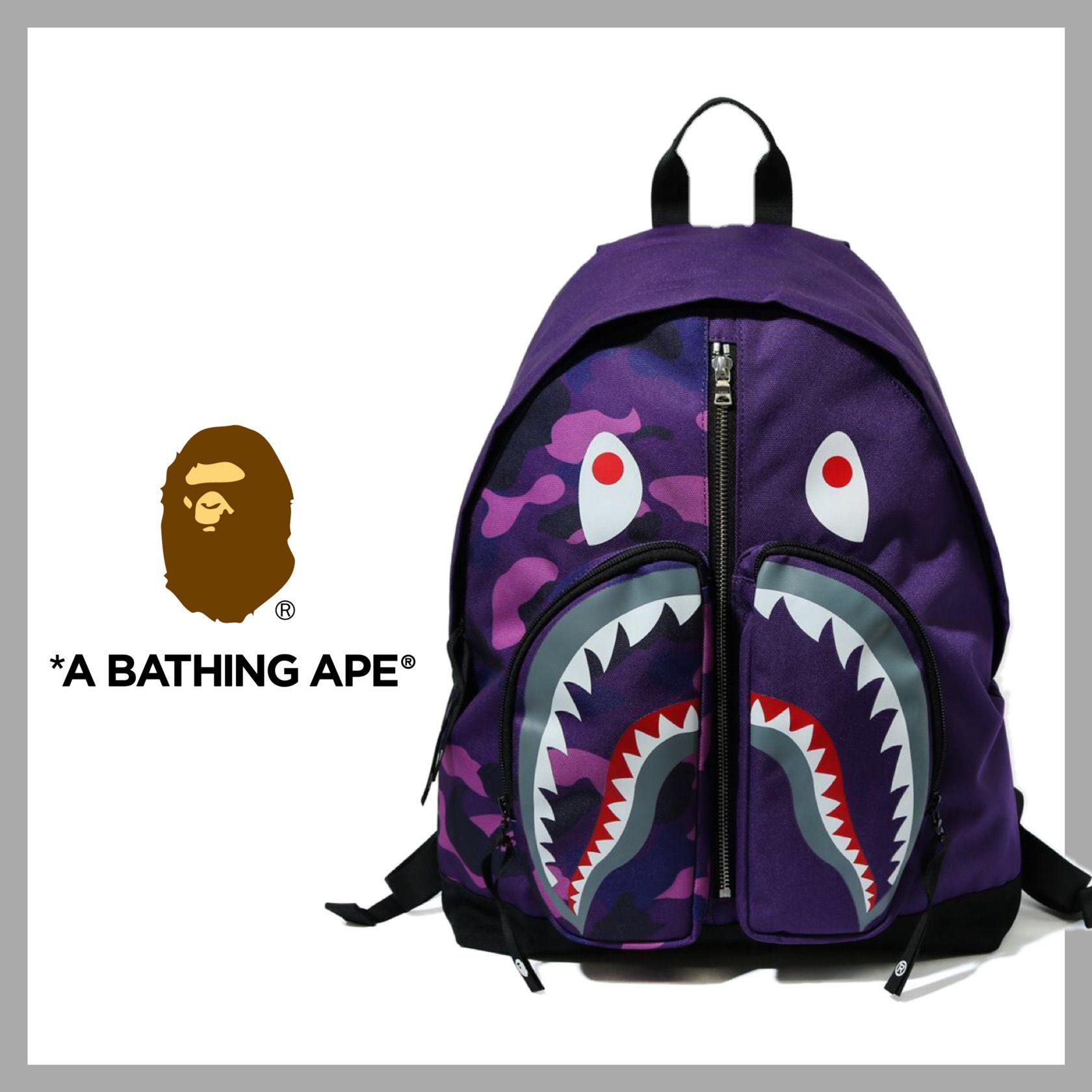 BAPE Camo シャーク バックパック リュック パープル (A BATHING APE