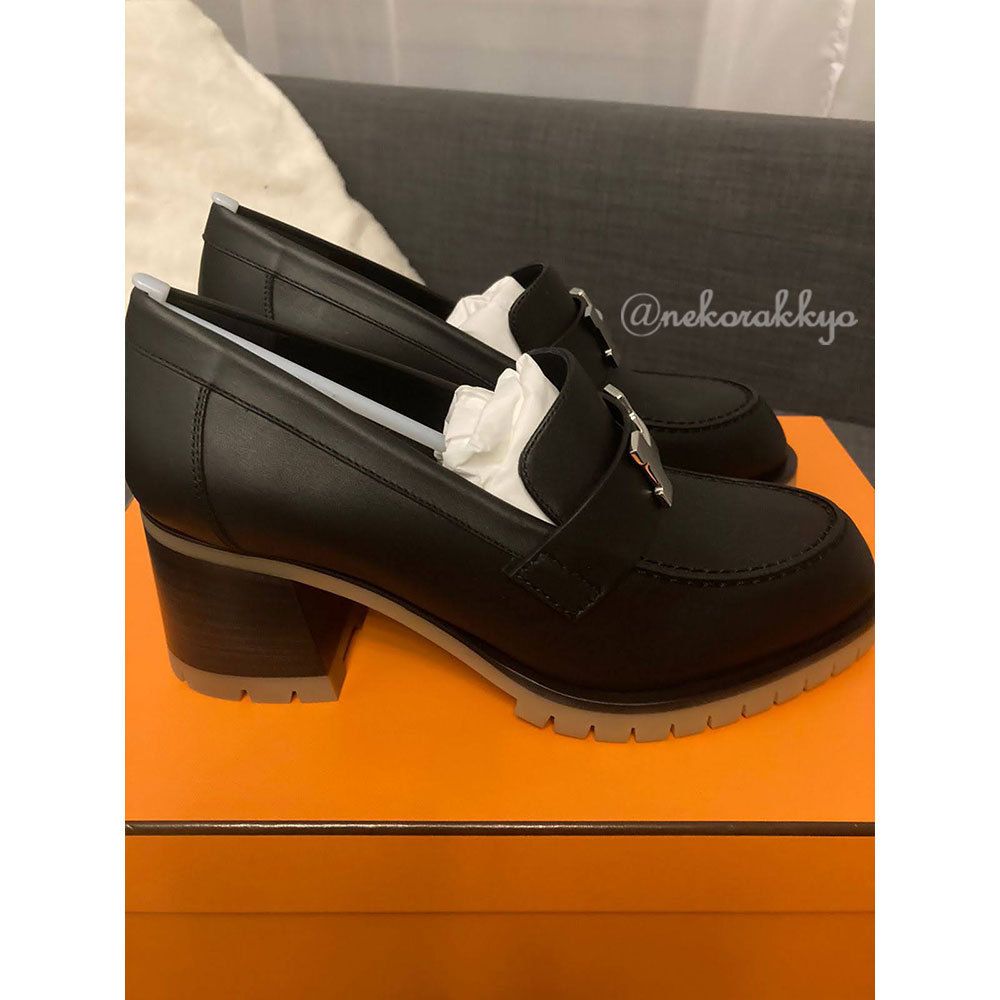 HERMES＊Foch 60 pump レザー ローファーパンプス 6cm＊送料込 (HERMES