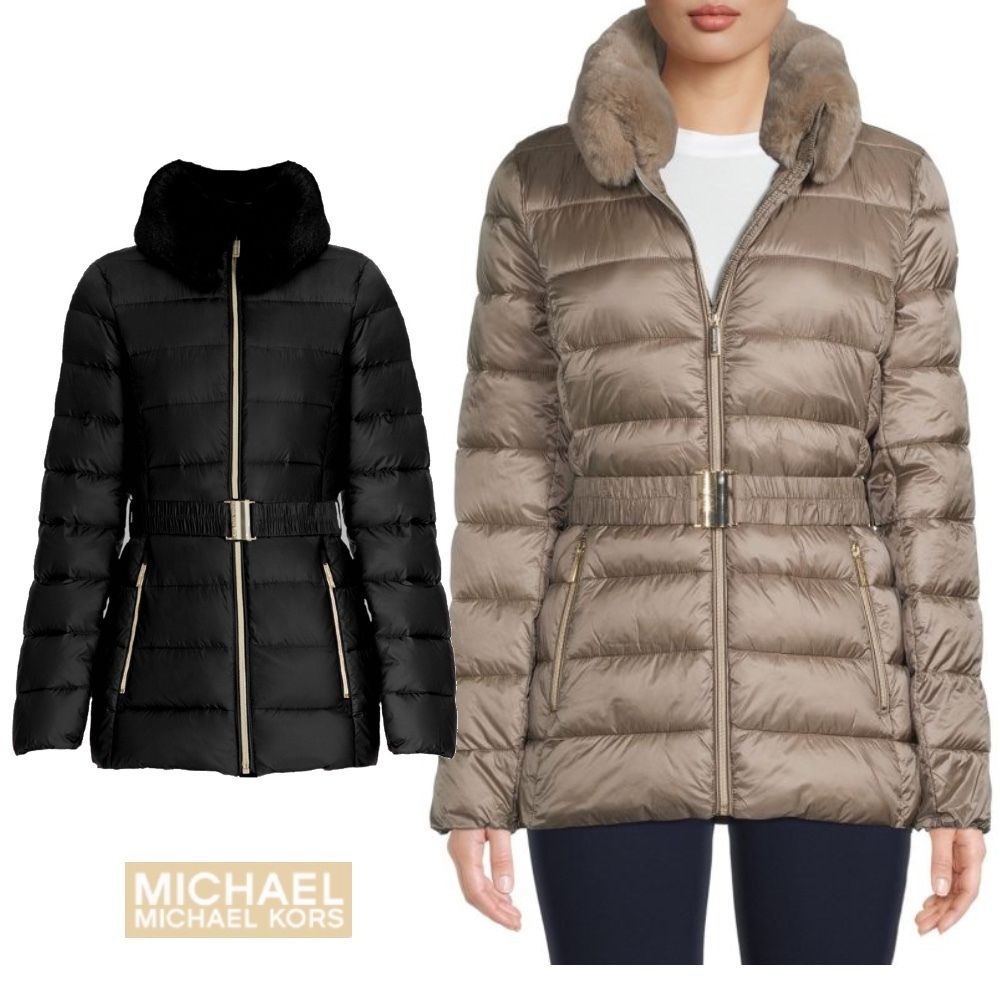新作セールマイケルコースファー襟ロゴベルトダウンジャケット