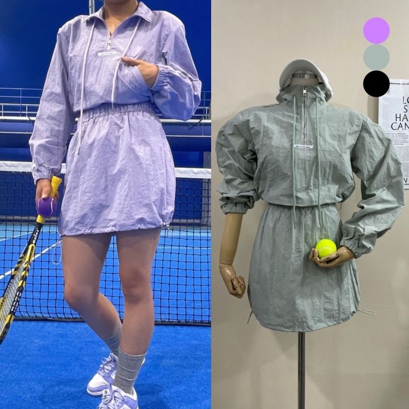 □韓国□ テニスウェア セットアップ アノラック 肩パッド付 3色