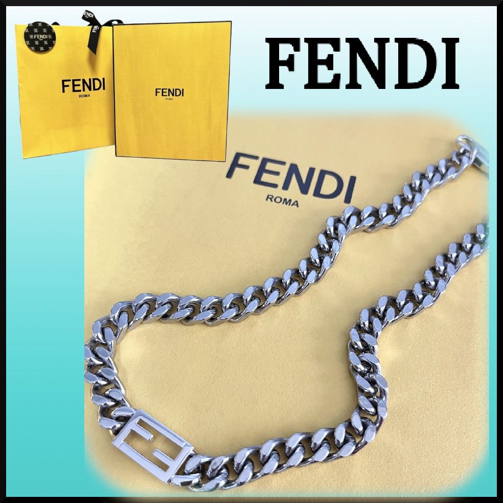 人気☆FENDI FFバゲット ネックレス パラジウム仕上げ チェーン (FENDI