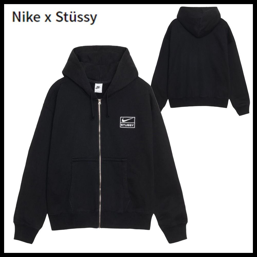 ☆Nike x Stussy☆Full Zip Washed Fleece Hoodie Black☆ (STUSSY