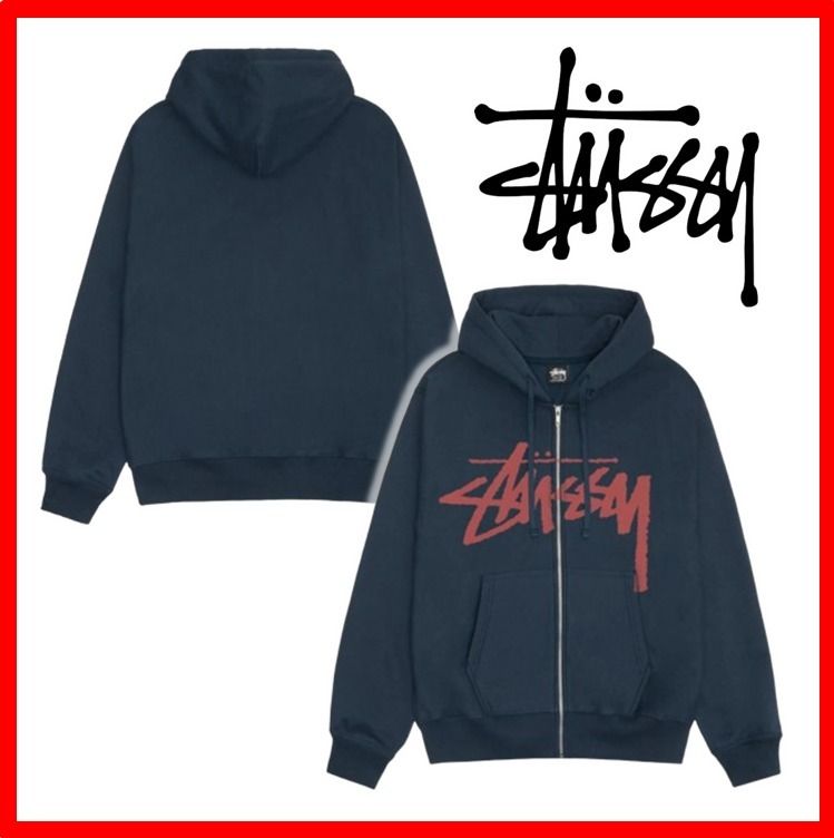 STUSSY◎ストックロゴ 赤黒 パーカー D341 ☆韓国の人気☆【Stussy