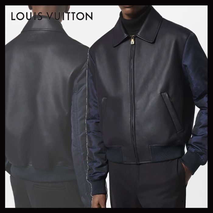 Louis Vuitton《レザーミックスブルゾン》紺色 羊革 DHL 直営店 (Louis