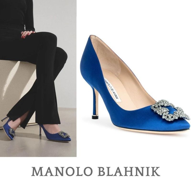 関税送料込】マノロブラニク ハンギシ ブルー サテンパンプス (Manolo