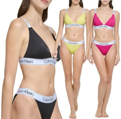 Calvin Klein ロゴテープ ビキニ 上下セット ソフトカップ付 (Calvin