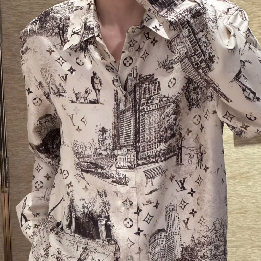 お洒落な着こなし】ルイヴィトン ロングスリーブシルクシャツ (Louis