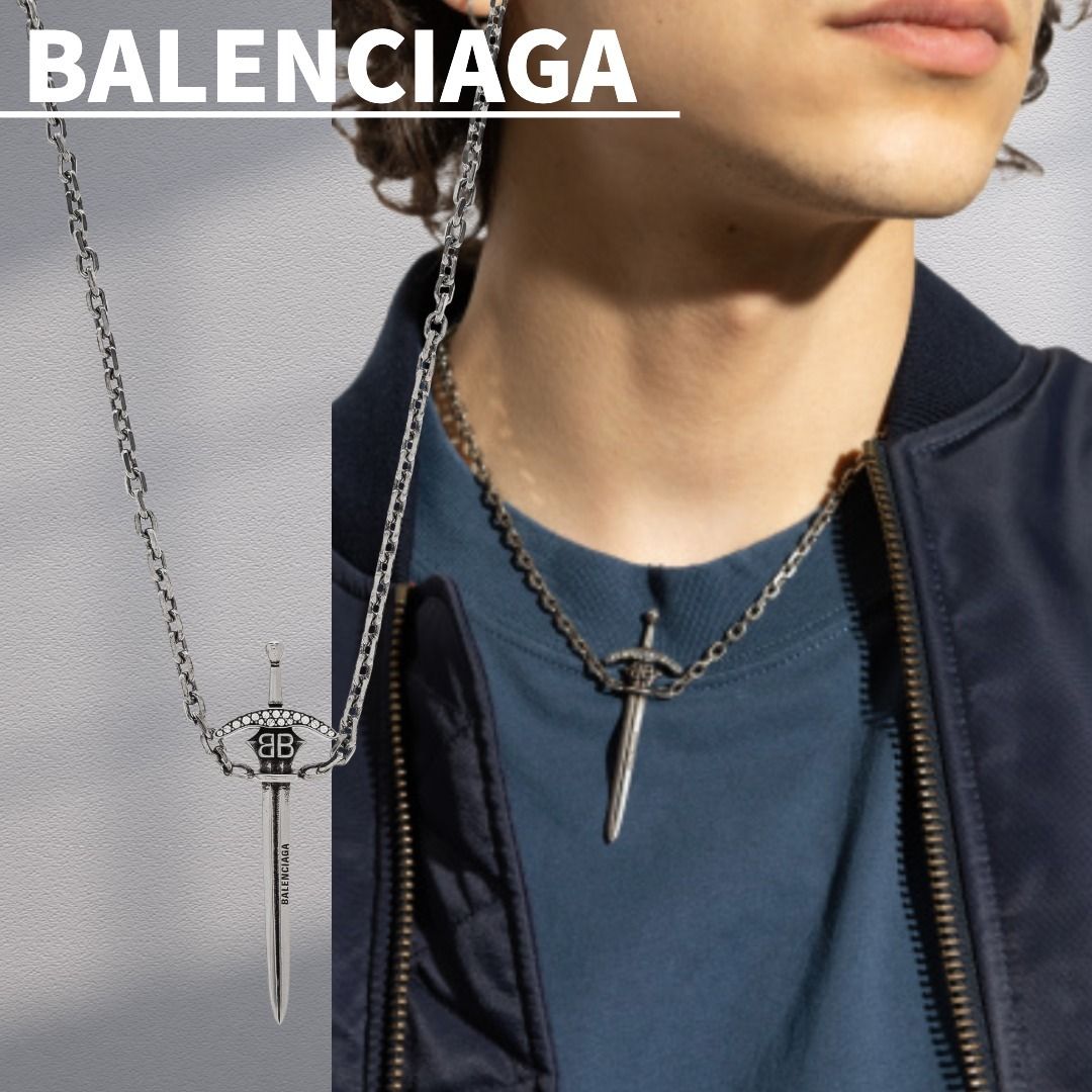 関税込【BALENCIAGA】剣型ペンダント付きネックレス Silver