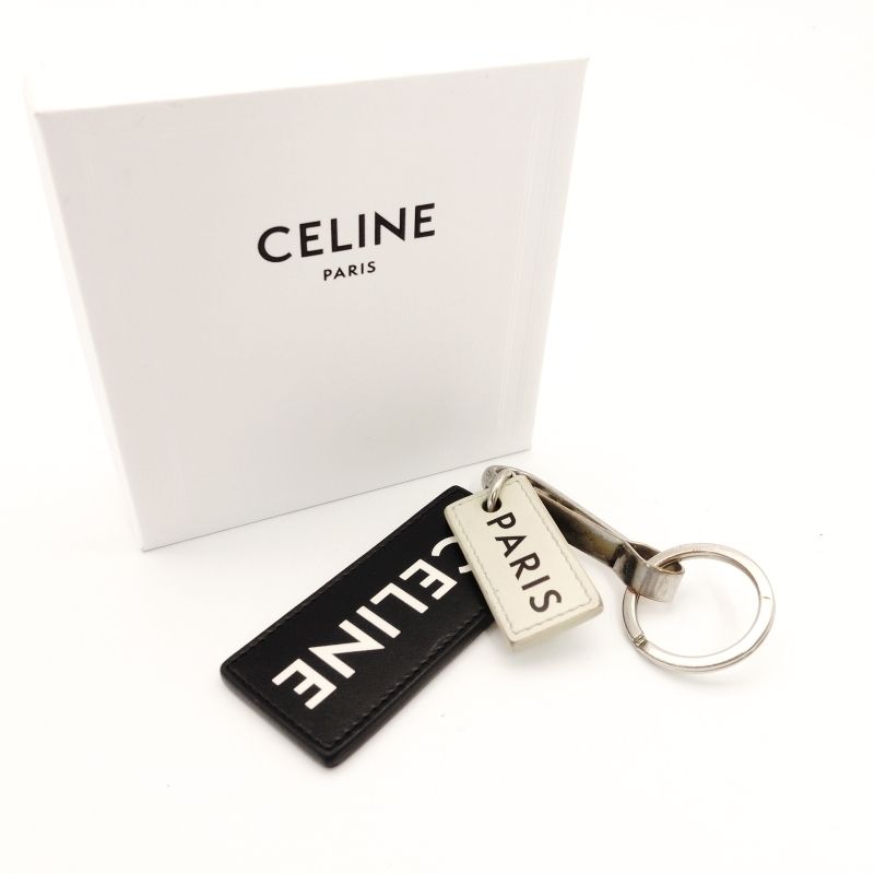 セリーヌ CELINE ロゴ キーホルダー レザー ブラック チャーム (CELINE