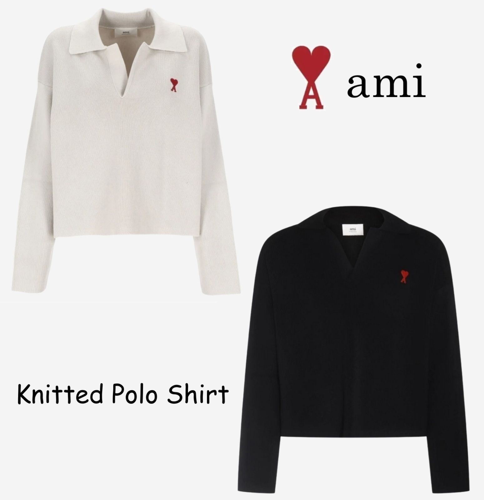 AMI PARIS】アミパリス スモール ハート ロゴ ポロ ニット (AMI PARIS