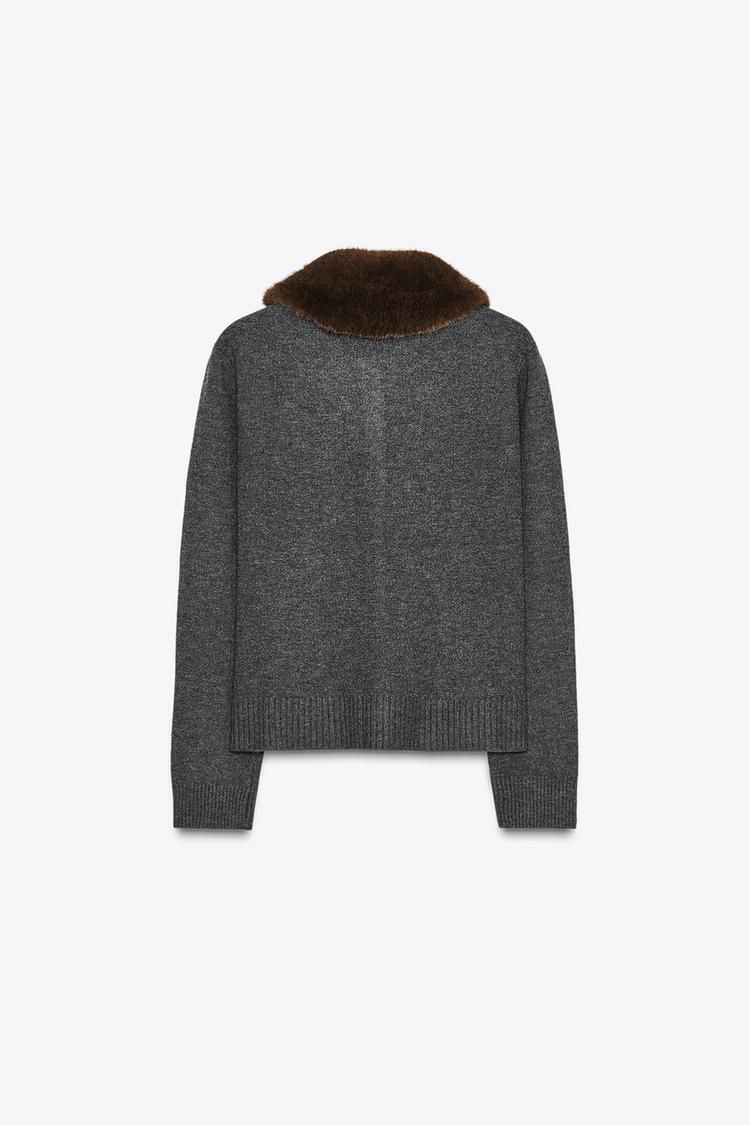 ZARA】フェイクファーラペルニットジャケット 2756/105/807 (ZARA