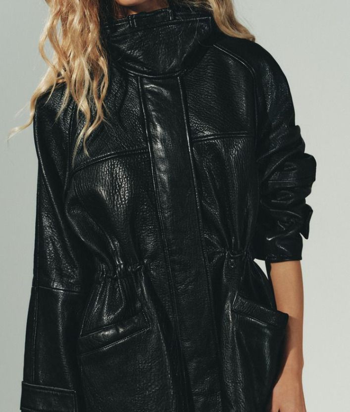 ZARA ウエスト調節可能なレザージャケット ブラック 数量限定！ (ZARA