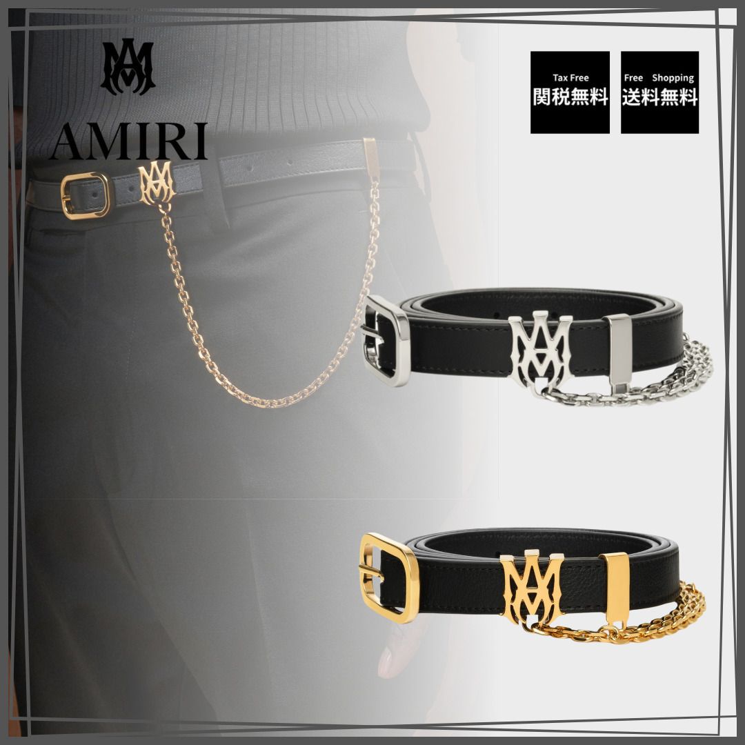AMIRI】MA 2CM CHAIN BELT ロゴ レザー チェーンベルト (AMIRI/ベルト