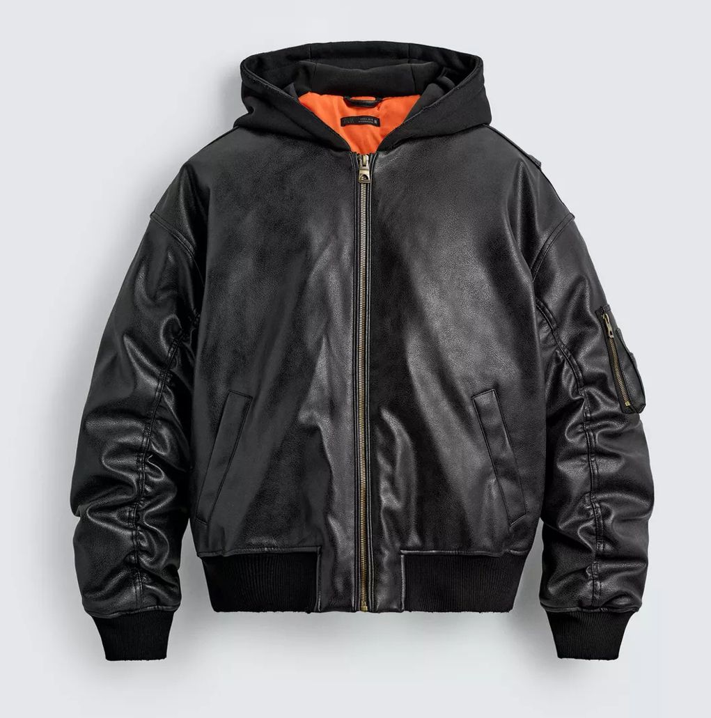 送関込☆ZARA/ザラ☆フェイクレザージャケット/フーディパーカー (ZARA