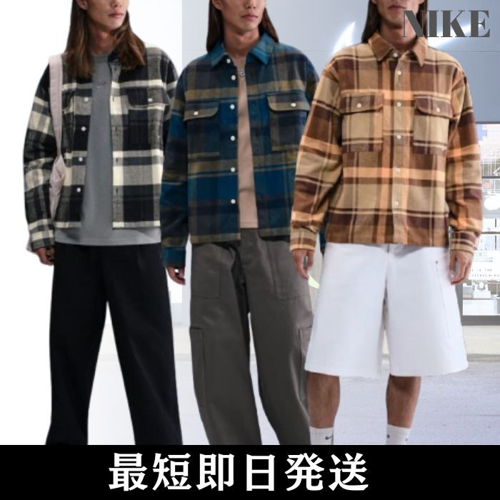 NIKE シャツ チェック柄 フランネル 胸ポケット ルーズフィット (Nike