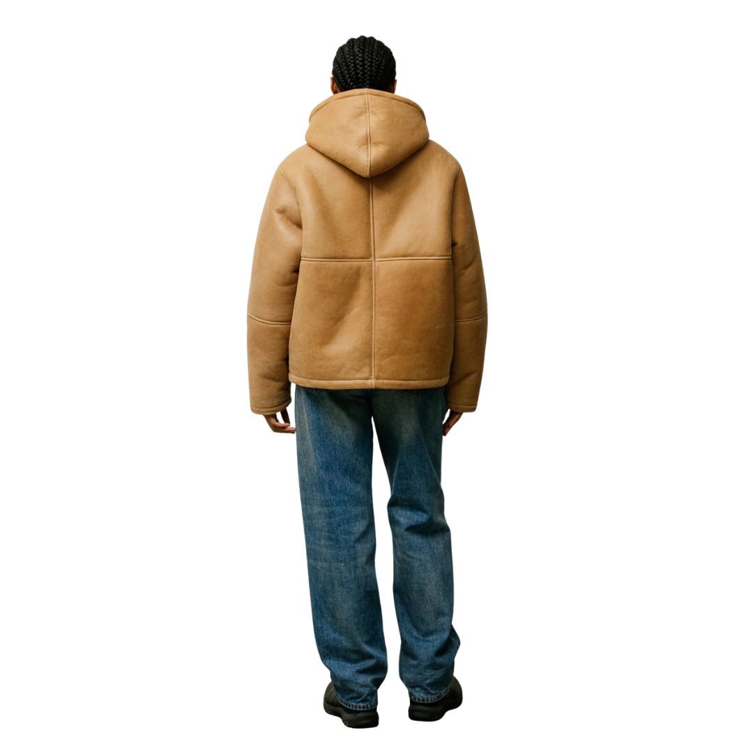 SHEARLING HOODED JACKET ロゴ レザー フード付 ジャケット (STUSSY