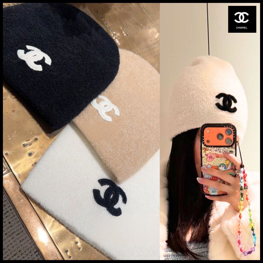 CHANEL【ふわもちの感触】カシミヤ入り柔らか CCロゴニット帽 (CHANEL