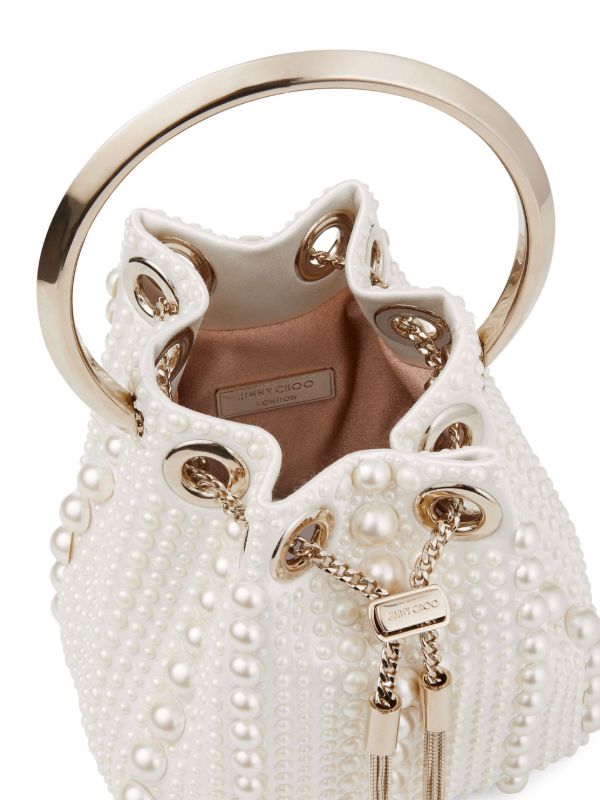 Jimmy Choo Bon Bon pearl-embellished Mini Bag | White | FARFETCH