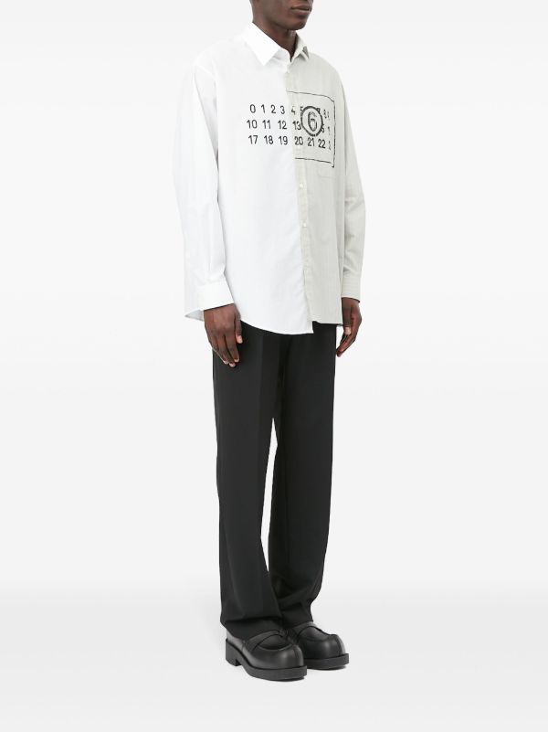 MM6 Maison Margiela Numbers-motif Asymmetric Cotton Shirt | White