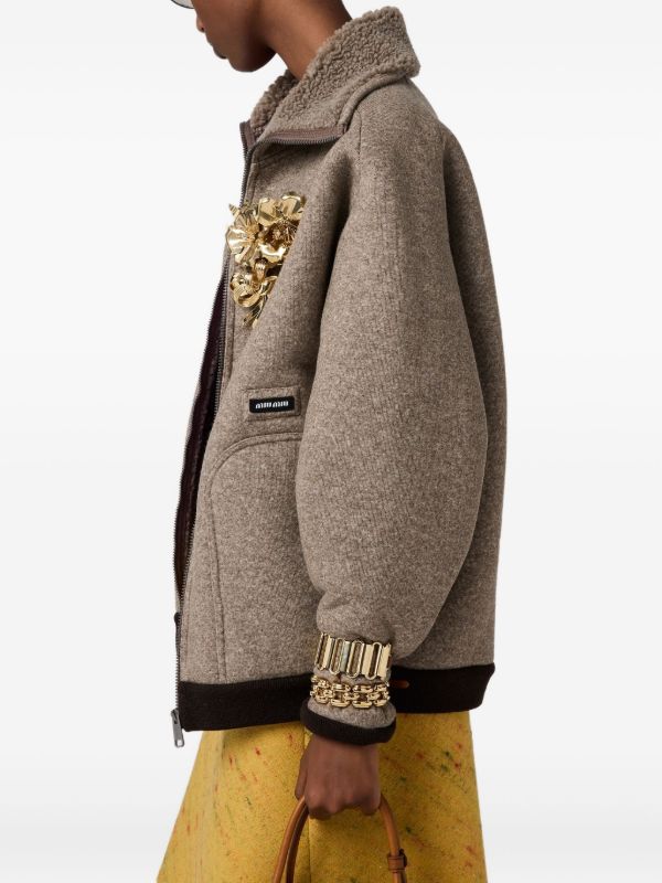 Miu Miu フリース ボンバージャケット | ニュートラル | FARFETCH JP