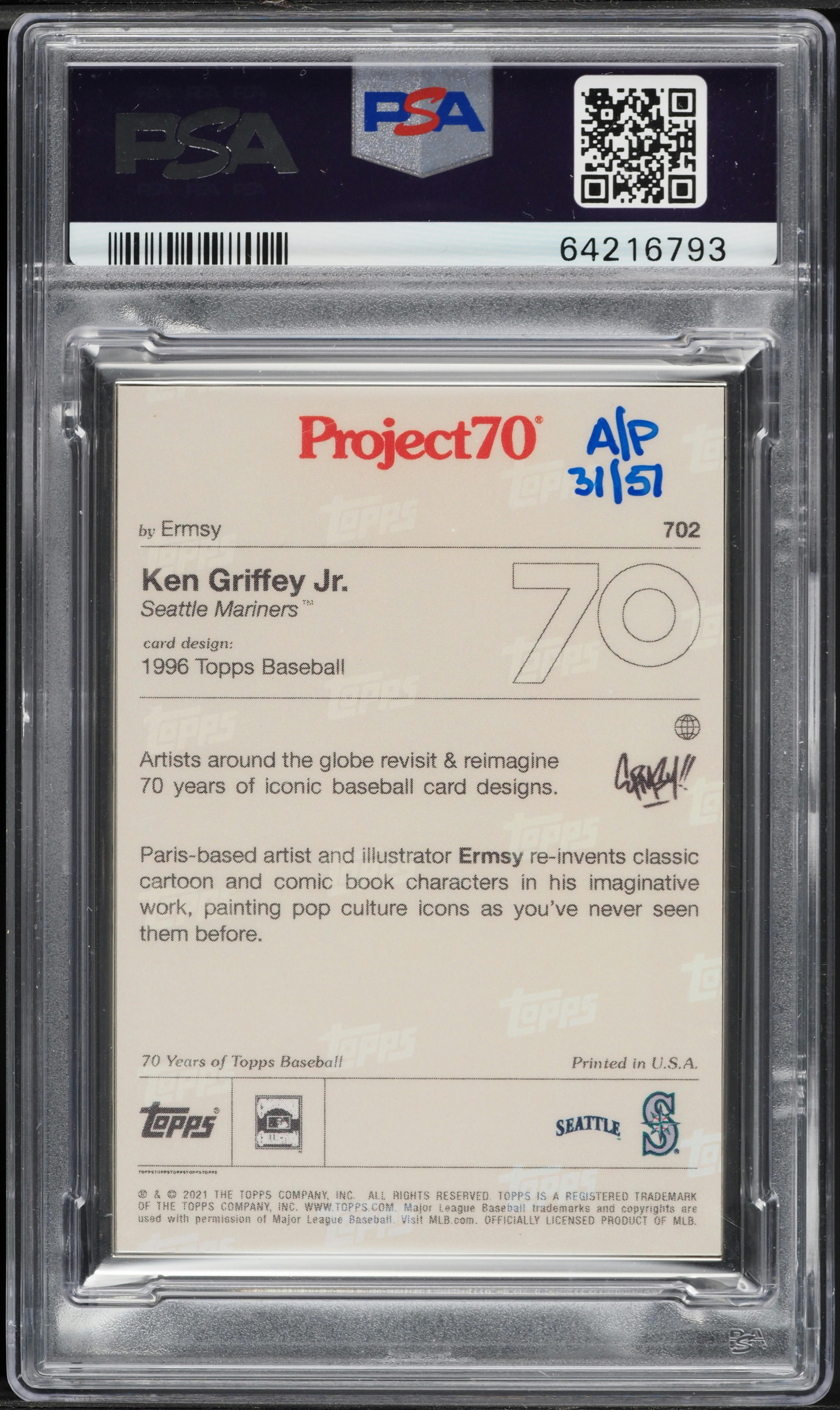 topps2021 Project70 イチロー PSA10 マリナーズ topps2021 Project70