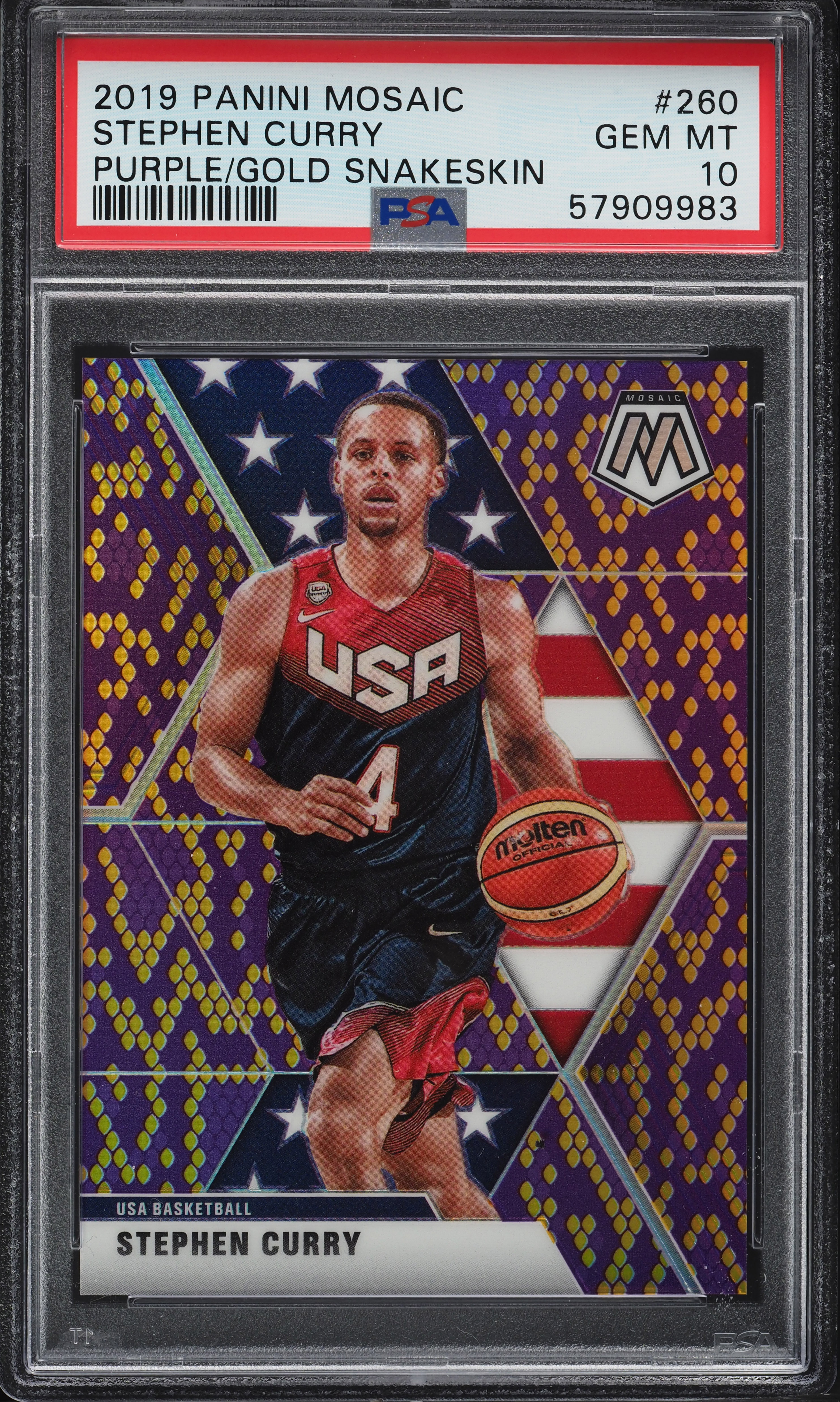 2019 Panini Mosaic Purple Gold Snakeskin Stephen Curry /22 #260