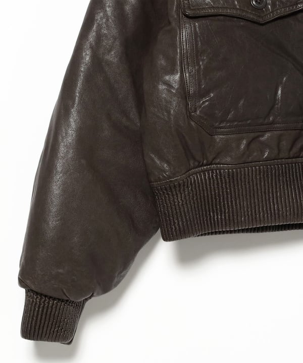 BEAMS Wide Short Fit G-1 Sheep Leather Down Jacket (Blouson Down