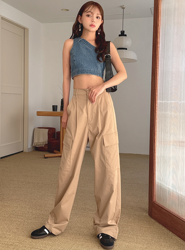 ワンショルダークロップド丈デニムトップス[gn235] | レディース