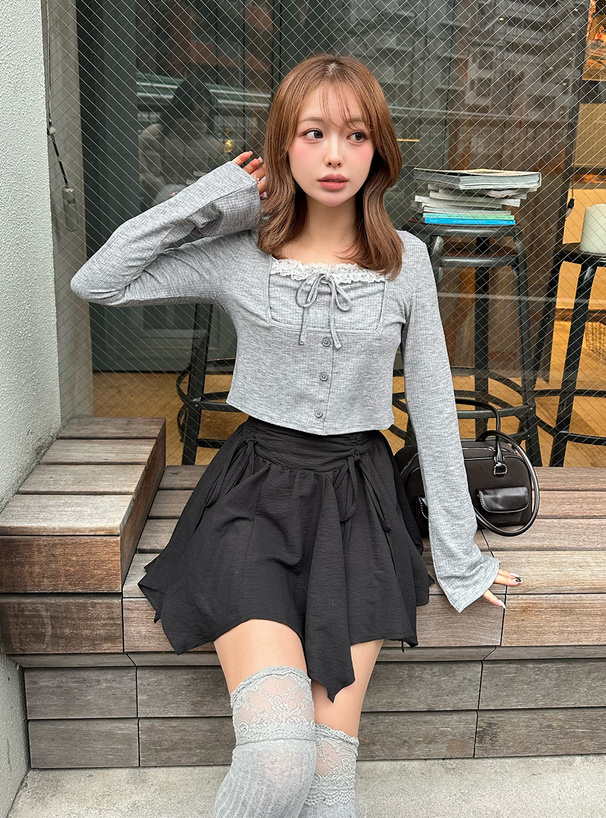 レイヤード風スクエアネックレースリブトップス[dk1370] | レディース