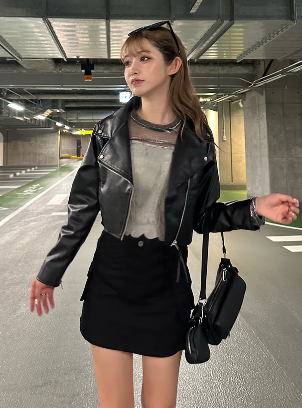 ショート丈レザーライダースジャケット[kd92] | レディース