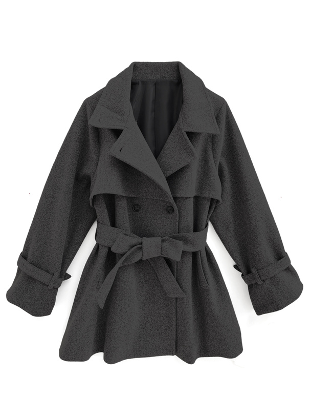 襟2Wayリボンベルト付きフェイクウールトレンチコート[kz568