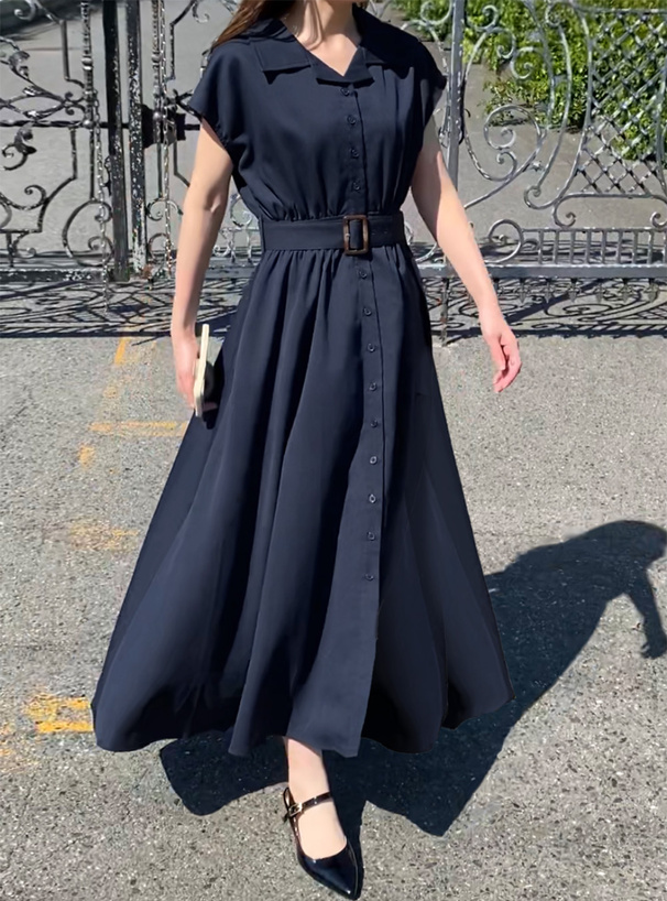 ベルト付きフレンチスリーブシャツワンピース[k9125c] | レディース