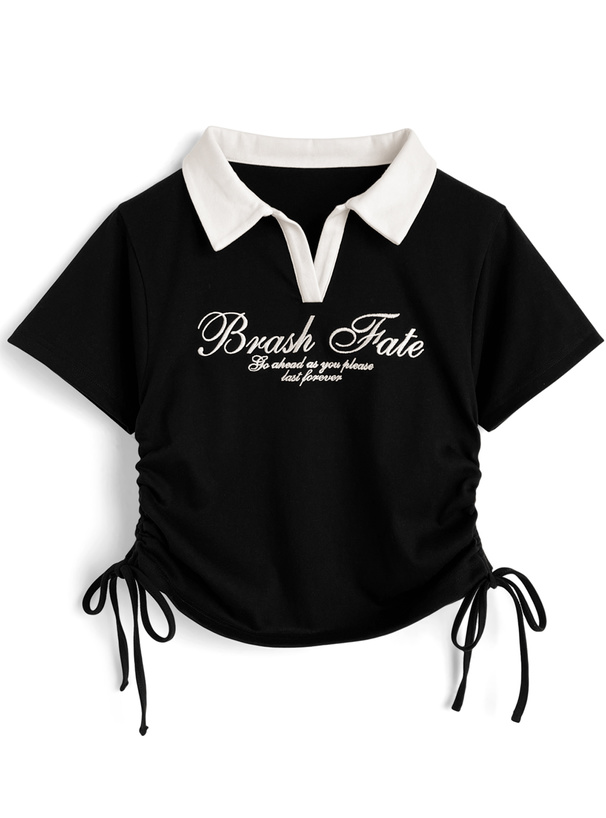 配色襟ロゴ刺繍サイドドロストポロトップス[mf039] | レディース