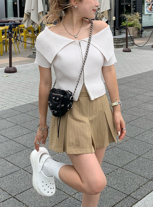 ビッグカラーダブルジップニットトップス[tu1275] | レディース