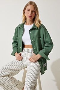 Happiness İstanbul Kadın Yeşil Cepli Oversize Gabardin Ceket
