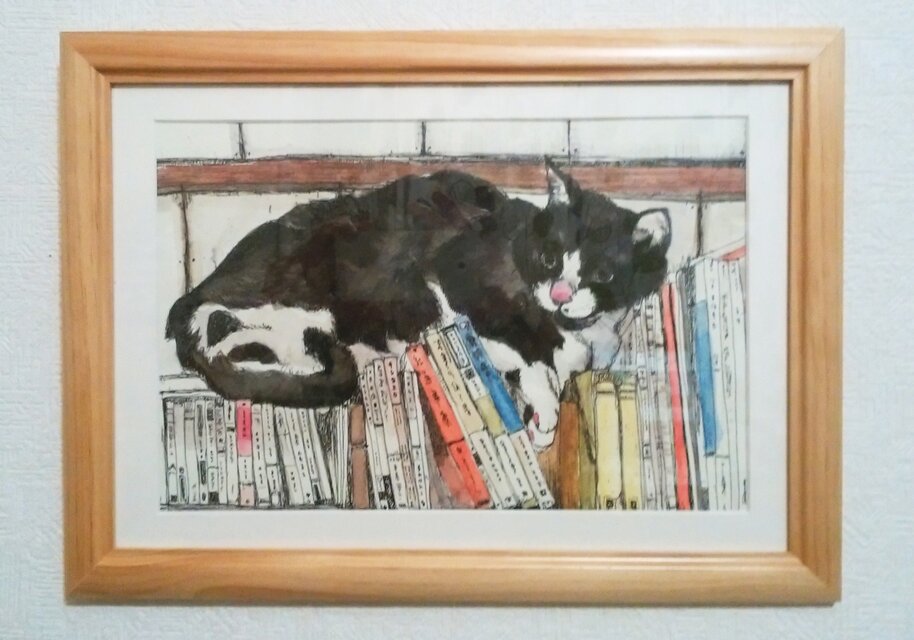 猫と本（原画）水彩・ペン画 | iichi 日々の暮らしを心地よくする