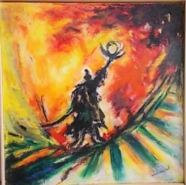 絵画インテリアキャンバス画 一点もの 油絵 私の住む星 メッセージ