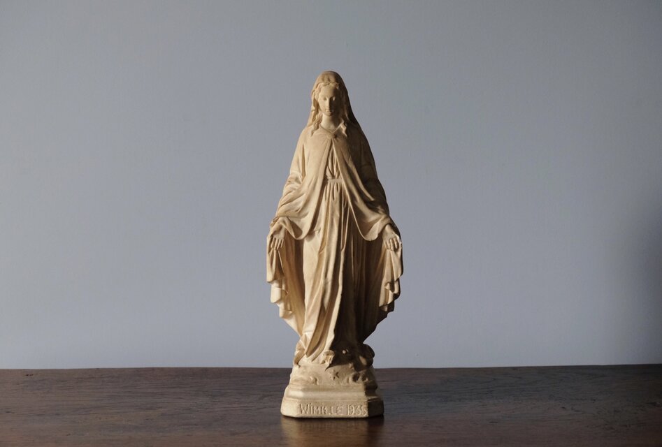 聖母マリア像 石膏 h34cm フランス アンティーク ヴィンテージ 0501537