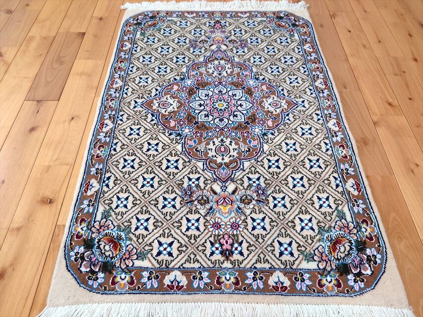 ペルシャ絨毯 ナイン産 ノーラ 玄関マット 94x63cm ジョーシャガン文様