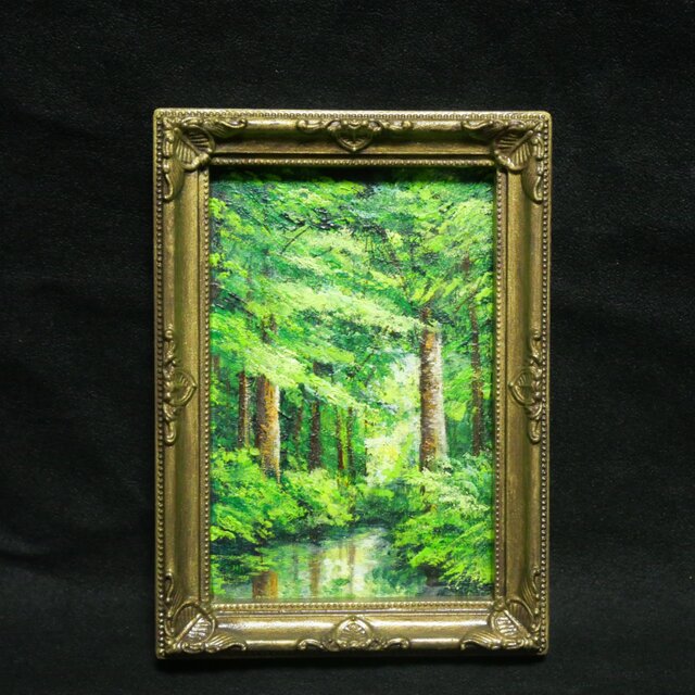 油絵 ミニ絵画【新緑の森】 | iichi 日々の暮らしを心地よくする