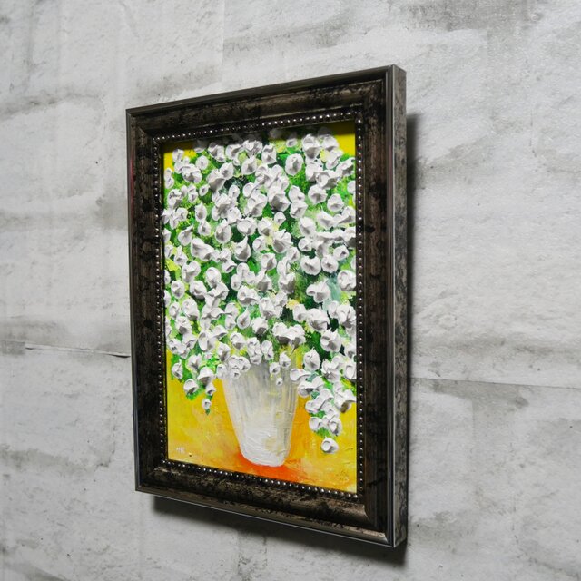 油絵 ミニ絵画2L【かすみ草】 | iichi 日々の暮らしを心地よくする