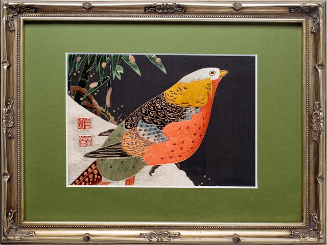 手刺繍 MPK刺繍絵（伊藤若冲の鳥01） | iichi 日々の暮らしを心地よく