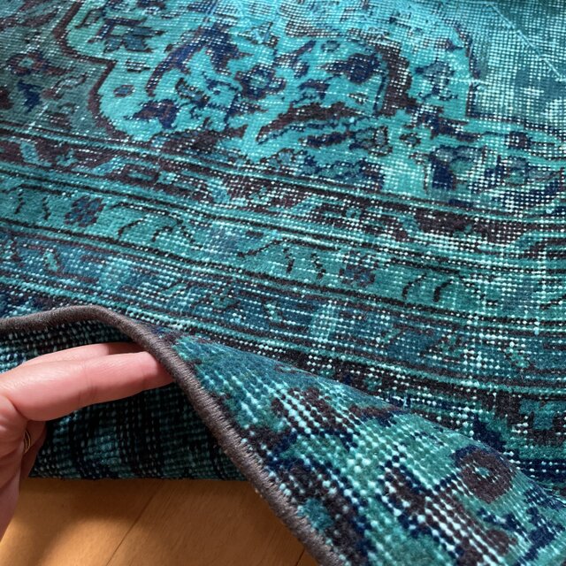 トルコヴィンテージラグ ブルーグリーン 61×117 オーバーダイ 神秘的